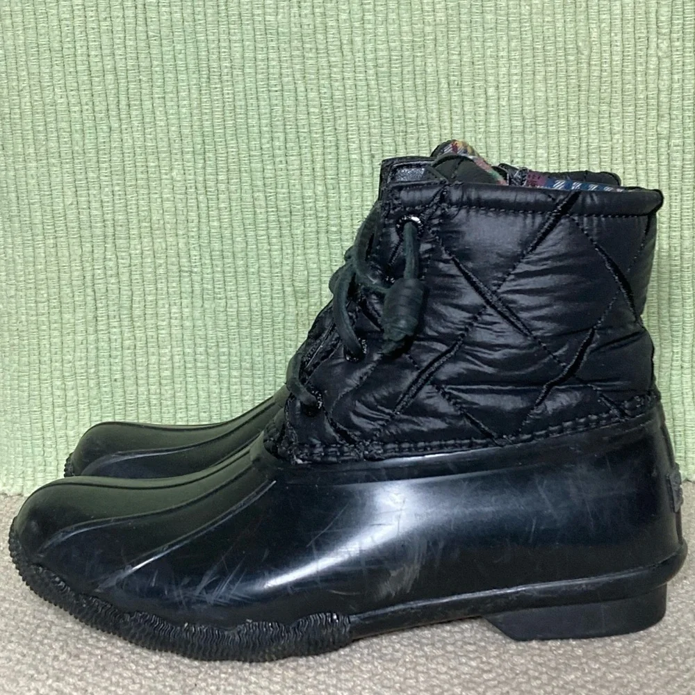 Sperry Womens Black Saltwater Nylon w/Flannel Lining Waterprf Duck Boots SZ US 6